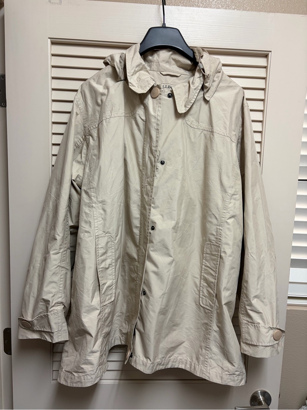 L.L.Bean Womens 3X Plus Rain Jacket Hooded Beige Nylon Lined Windbreaker Coat